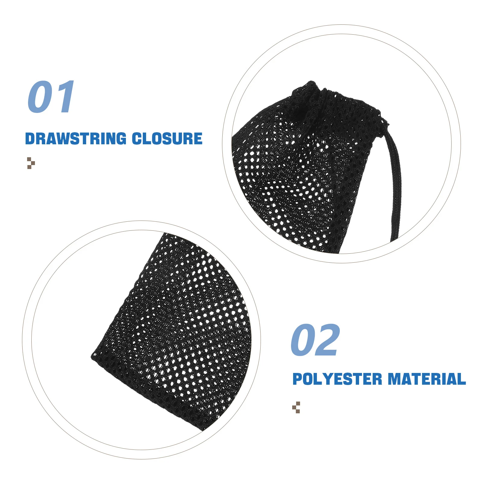 20Pcs Thickened Polyester Black Mesh Drawstring Bags Breathable Sports Equipment Organizer Gym Outdoor Activities Travel Storage