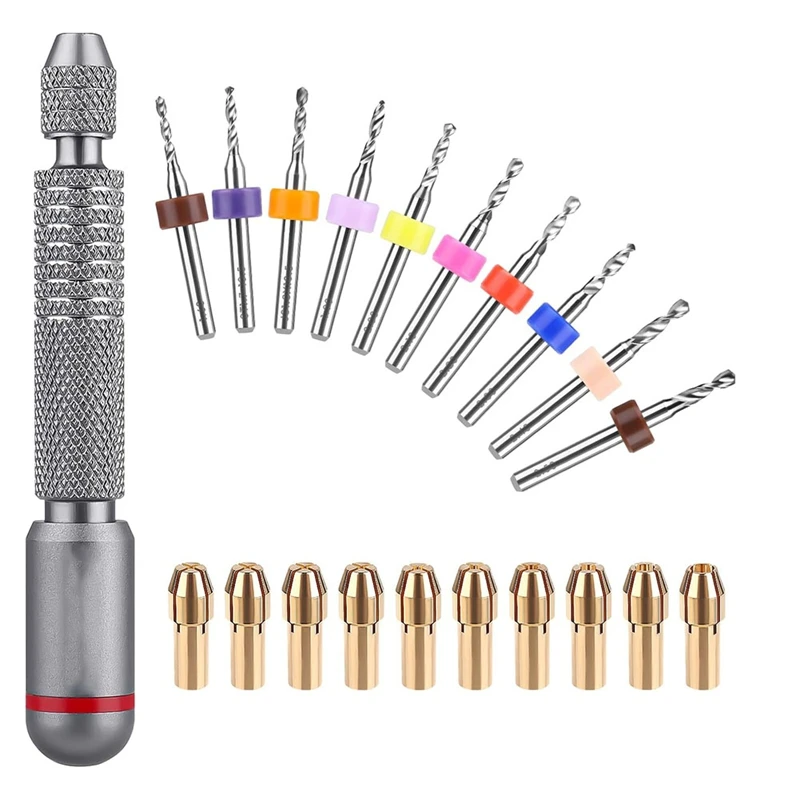 

ABKJ-Hand Drill Bits Set - 10Pcs Metal Mini Pin Vise Hand Drill Bits&10Pcs Micro-Type Chuck Collet For Jewelry Making Carving