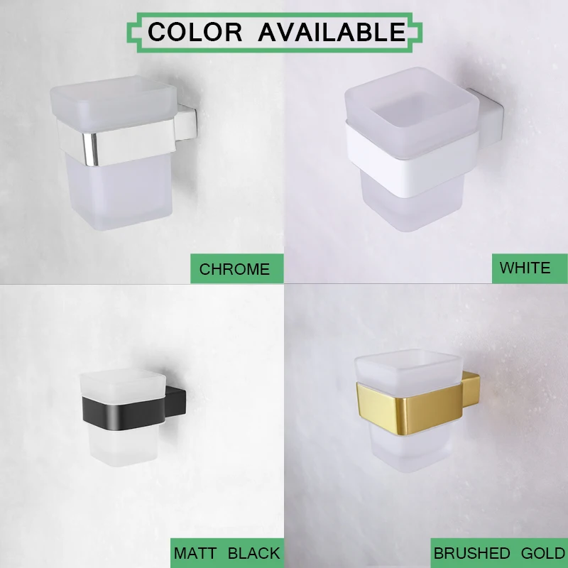 Glass Toothbrush Holder White In Wall SUS304 Holder Brushed Gold Cup Holder Matt Black Chrome