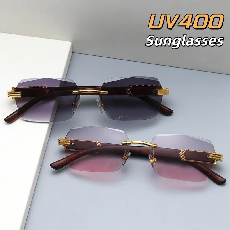 

Irregular Square-shaped Trendy Sunglasses Wood-grain Frame Metal UV Resistant Glasses Stage Performances Party Gatherings