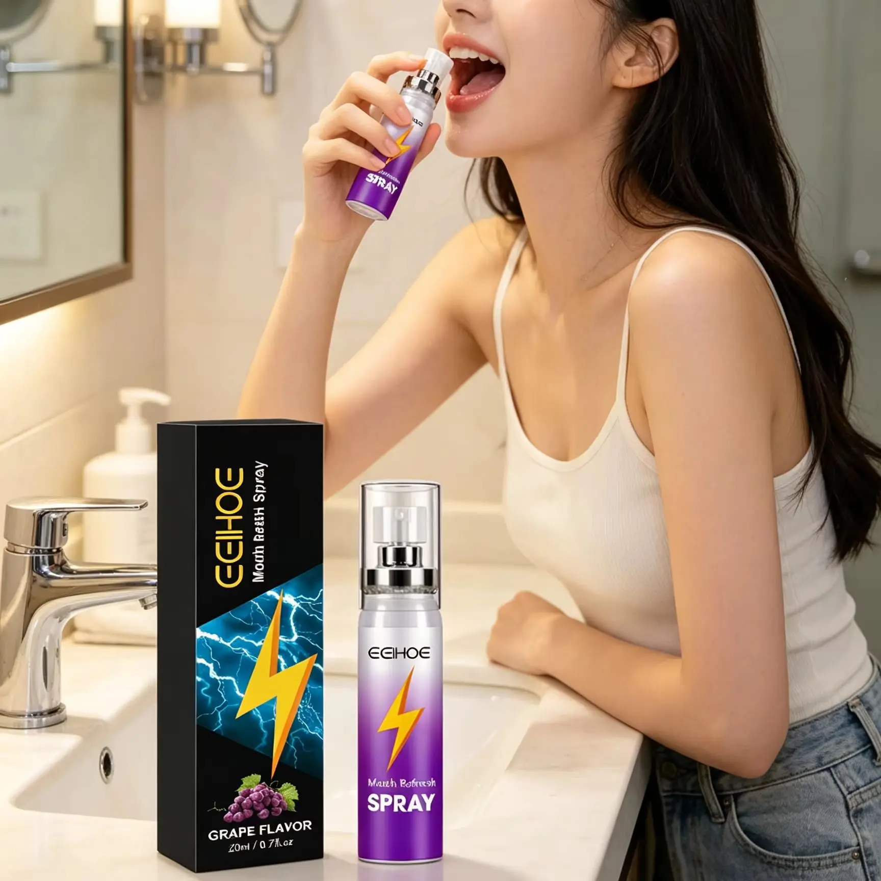 EELHOE Refreshing Mouth Spray Grape Mint Flavor Long Lasting Fresh Breath Not Spicy Portable Oral Care Products Bad Breath Spray
