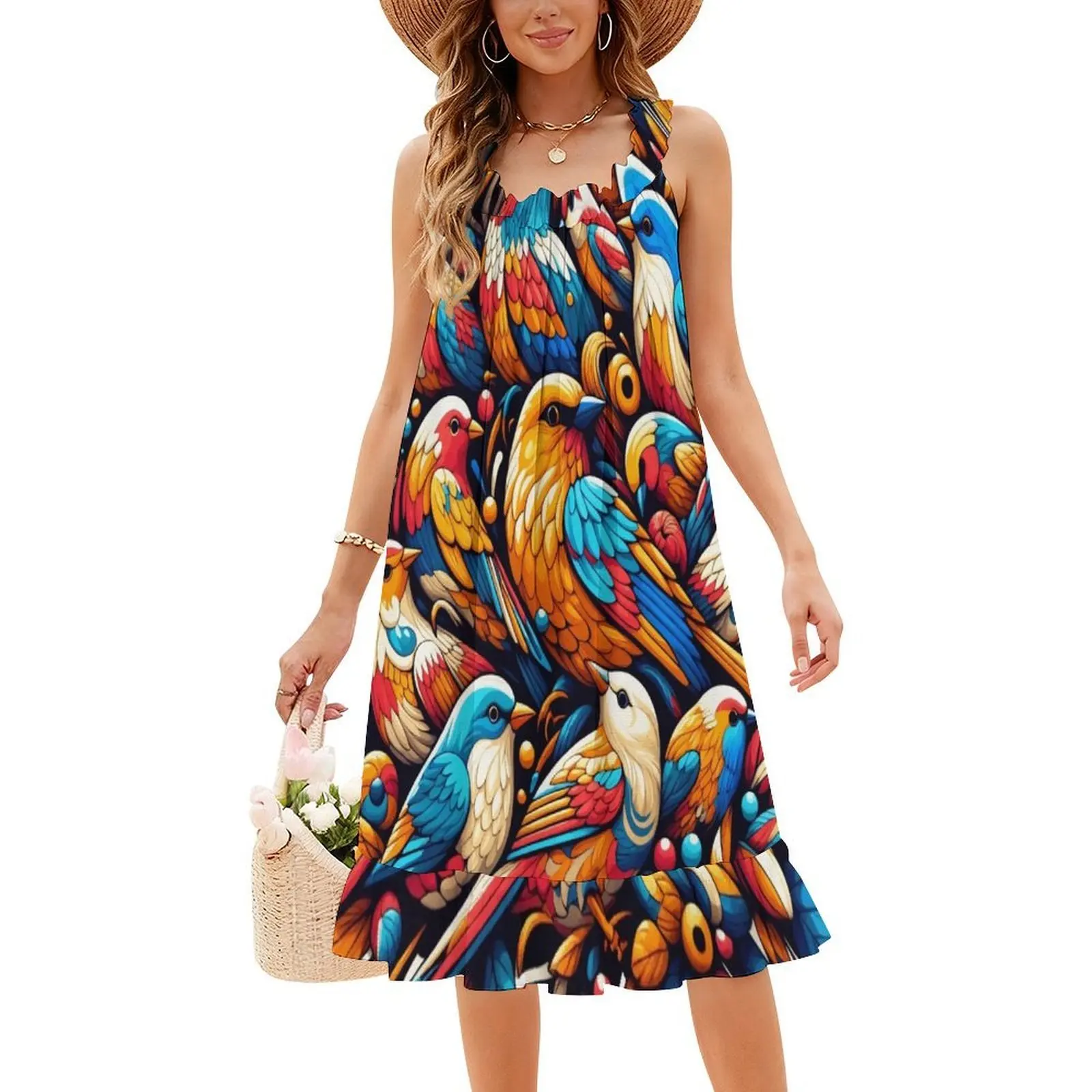 فستان Everybirdy مزين بالورود للنساء للربيع والصيف فستان كاجوال للحفلات من Everybirdy Birds Bird Nature Pattern فستان سهرة #4