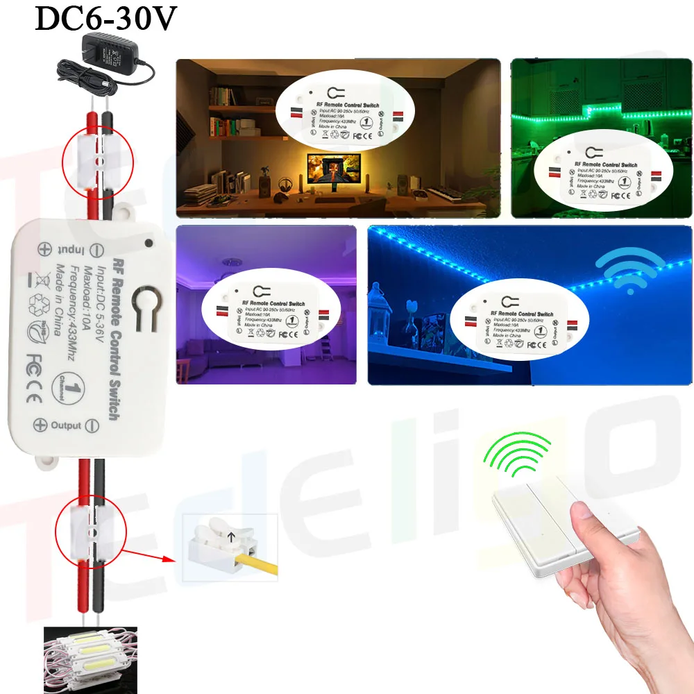 12V Wireless Light Remote Control Switch 1/2/3 Gang 433MHz Push Button Wall Switch 24V 6V Relay Receiver for LED Electric Door