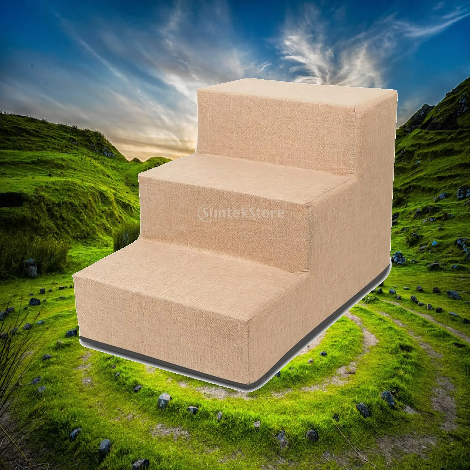 Foam Pet Stairs with Removable Cover Machine Washable Dog Stairs with Cover 3-Step Pet Ramp Easy to Clean Lightweight