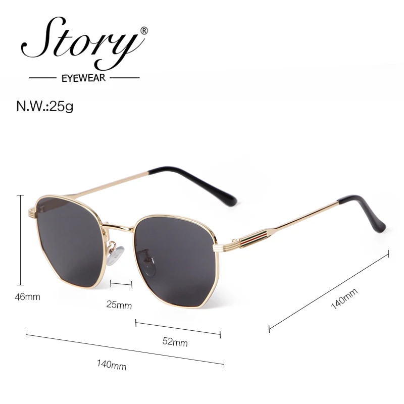 STORY Classic Metal Square Sunglasses Men Women Brand Designer Sun Glasses Retro Small Polygon Sun Glasses Driving Shades S9615A