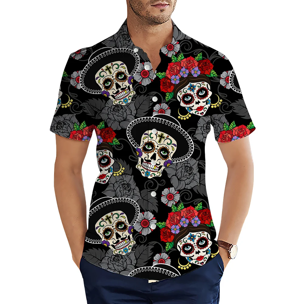 

Hawaiian Shirts Playing Card Skull 3D Graphic Printed Summer Short Sleeve Men Shirt Fashion Casual Tops Ropa Hombre S-5XL men