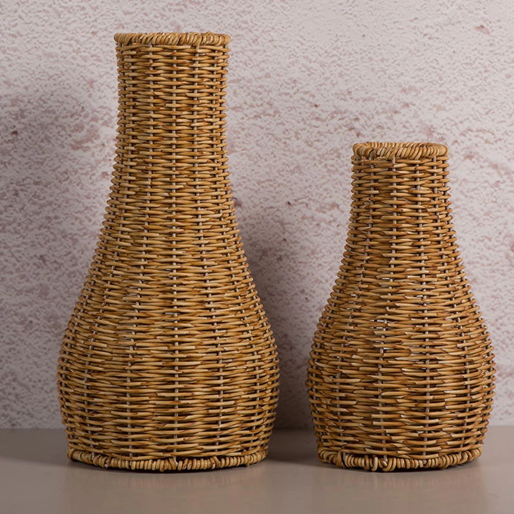 Hand Woven Artificial Vine Flower Vase Faux Rattan Vase For Desktop Decoration Balcony Coffee Table Flower Arrangement Tube