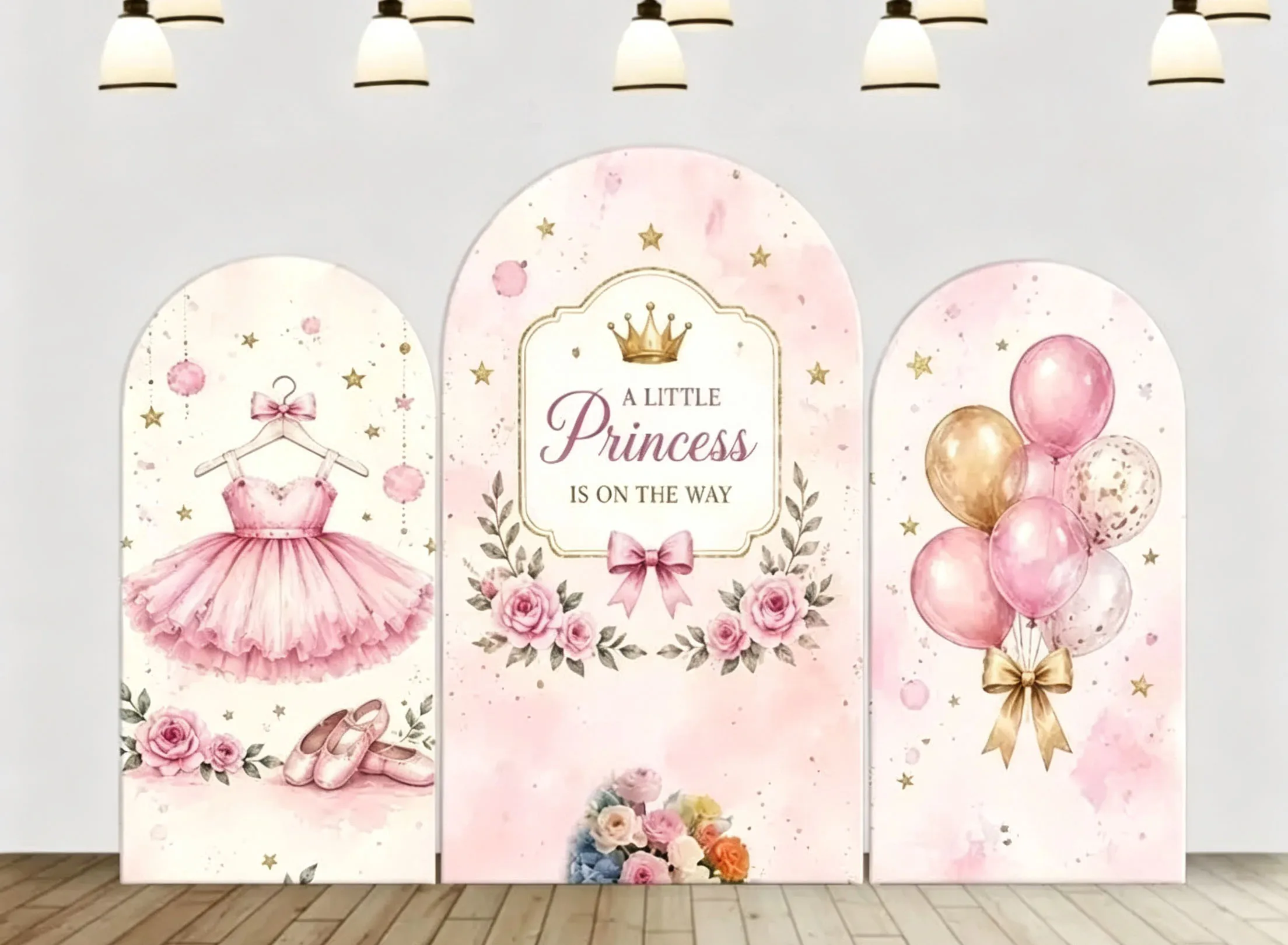 Custom 2-Side A Little Princess is On The Way Baby Shower Arch Backdrop Cover Balloon Pink Dress Floral Birthday Party Photo