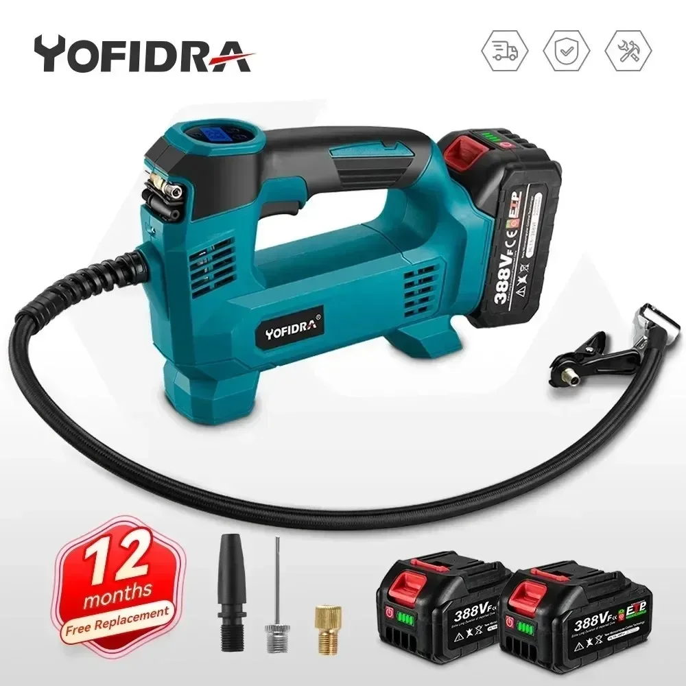 Yofidra Electric Air Pump LED Display Cordless Rechargable Car Tire Electric Inflator Power Tool For Makita 18V Battery