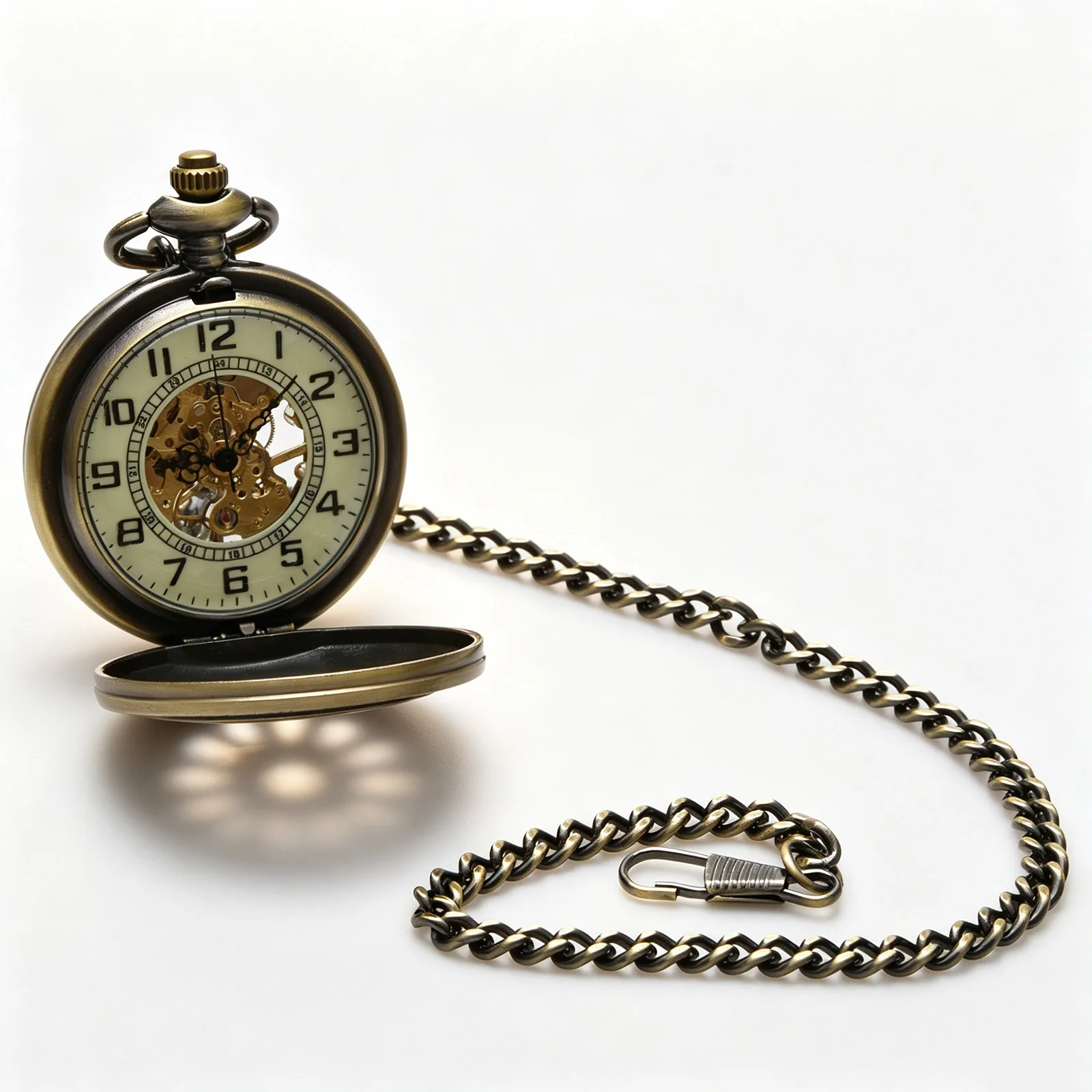 Vintage Hollow Flip Quartz Pocket Watch Alloy Skeleton Roman Numeral Double Half Hunter Pocket Watch with 30cm Chain Fashion