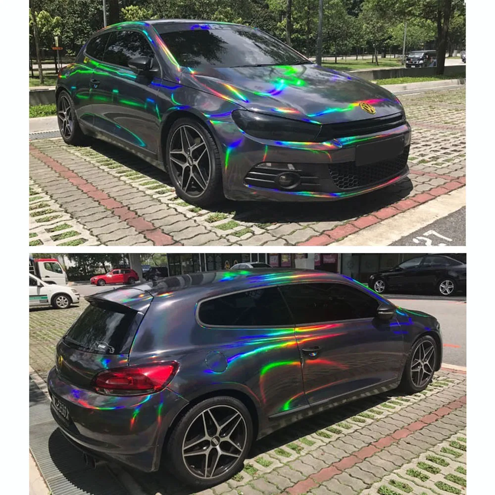 1.52Mx18M Holographic Laser Silver/black Car Whole Body Sticker Car Styling Wrap Vinyl Film Exterior Wraps Sticker Decals Film