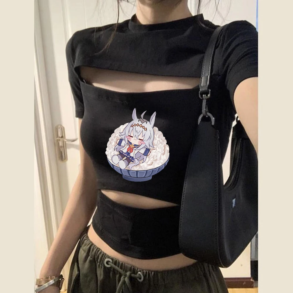 Umamusume Pretty Derby crop top women emo japan gyaru jojifuku kawaii t shirt meme goth japan scene  baddie