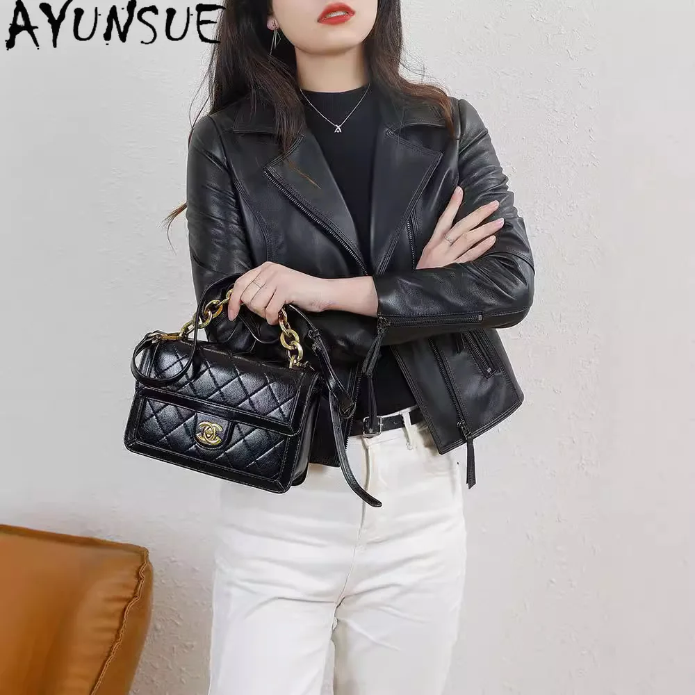 AYUNSUE Vera Giacca di Pelle da Donna 2025 100% Pelle di Pecora Cappotti da Donna Nuovo in Capispalla Primavera Autunno Vestiti Jah Σха Ж Dienха Ж Dön Disfrutecud