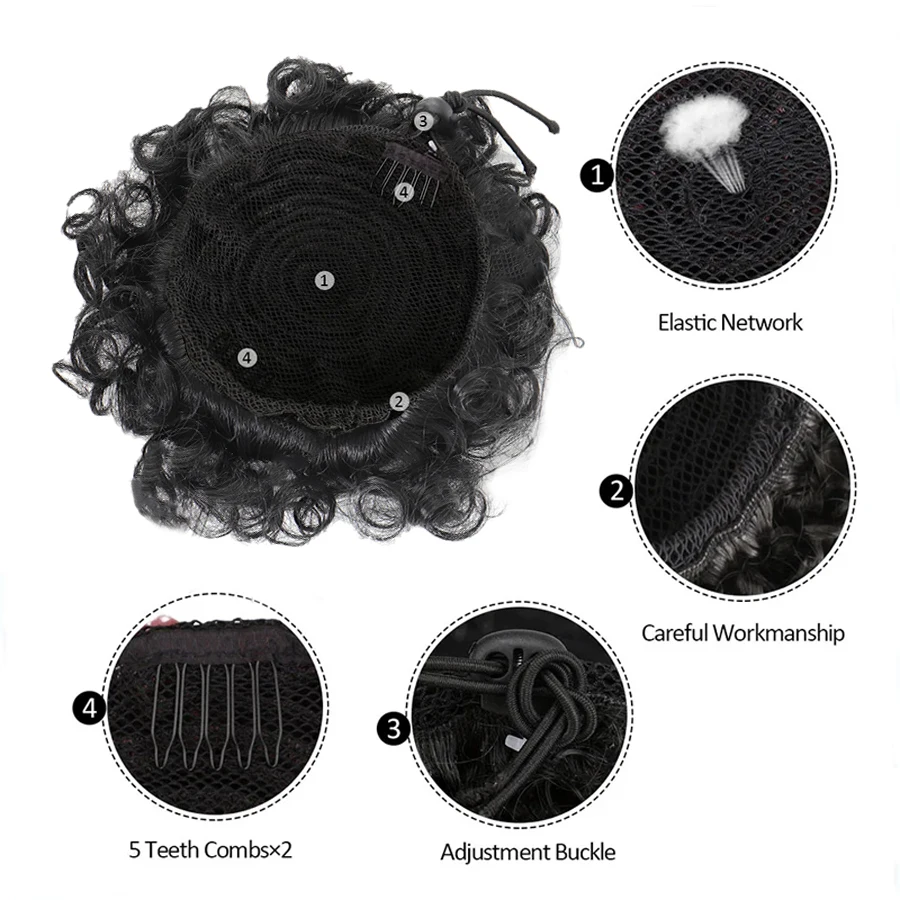 Short Afro Puff Synthetic Children Hair Bun Curly Chignon Hairpiece For Black Drawstring Ponytail Kinky Updo Clip