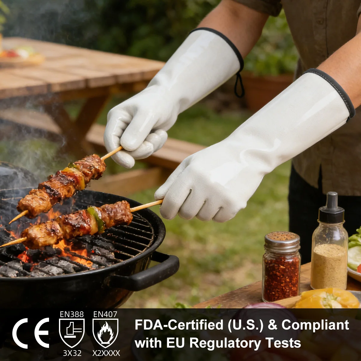 XYEHS Liquid Silicone Gloves Food Grade Heat Resistant , for Cooking Baking Grilling Waterproof, with Terry Cloth Liner