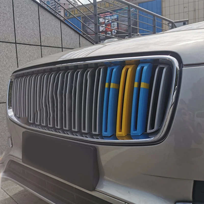 Griglia anteriore a tre colori decorazione a rete adesivi di rete a righe griglia centrale copertura Trim per Volvo XC90 2015-2019