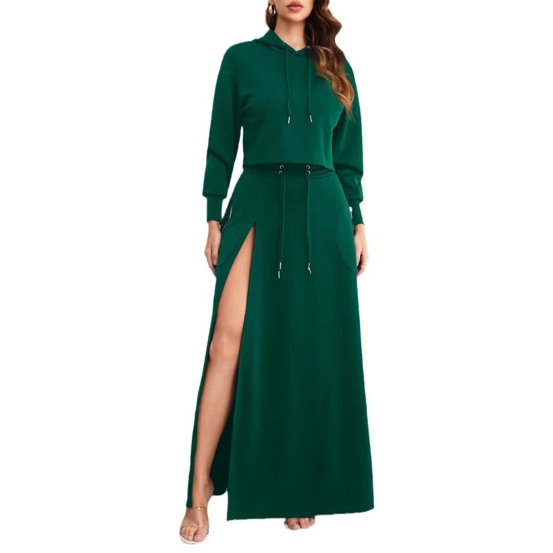 Skirt Set Two Piece Sets Women Dress Sets Full Sleeve Hoodies Sweatshirts Long Skirts A Line Elegant Work High Waist Streetwear image 5