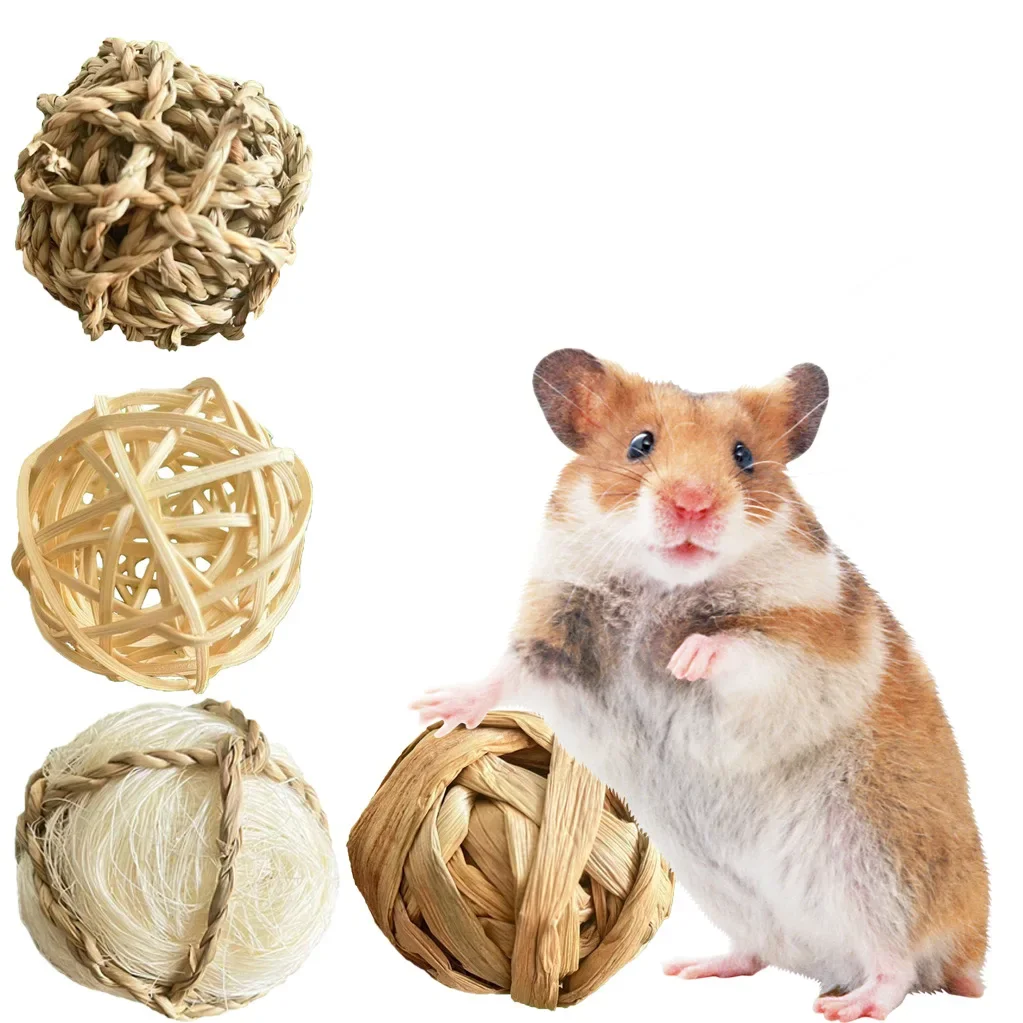 Natürliches Kauspielzeug für kleine Haustiere für Kaninchen, Meerschweinchen, Hamster, Grasbälle, hängendes Holzspielzeug, Linderung von Zähneknirschen und Langeweile – Detail 2