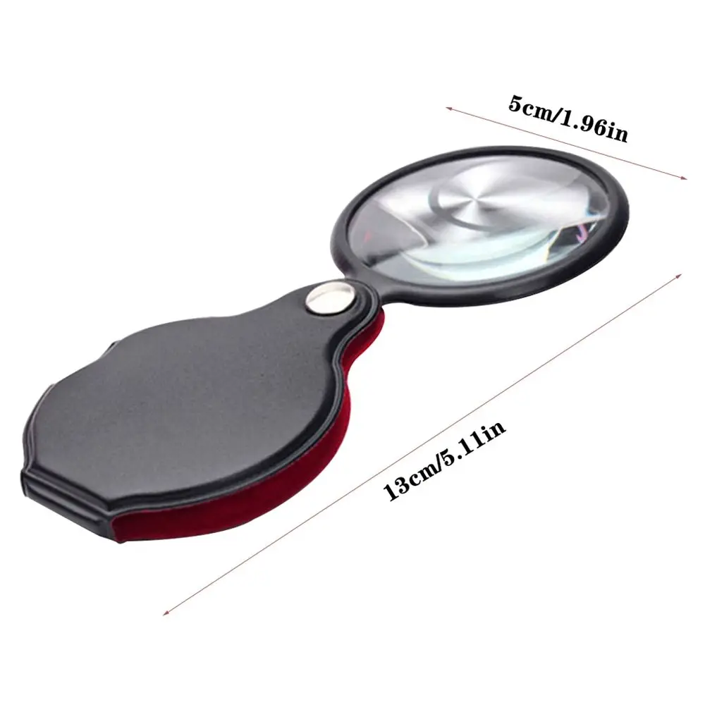 Foldable Mini Handheld Reading Newspaper Leather Jewelry Magnifying Glass Gift Magnifier Loupe