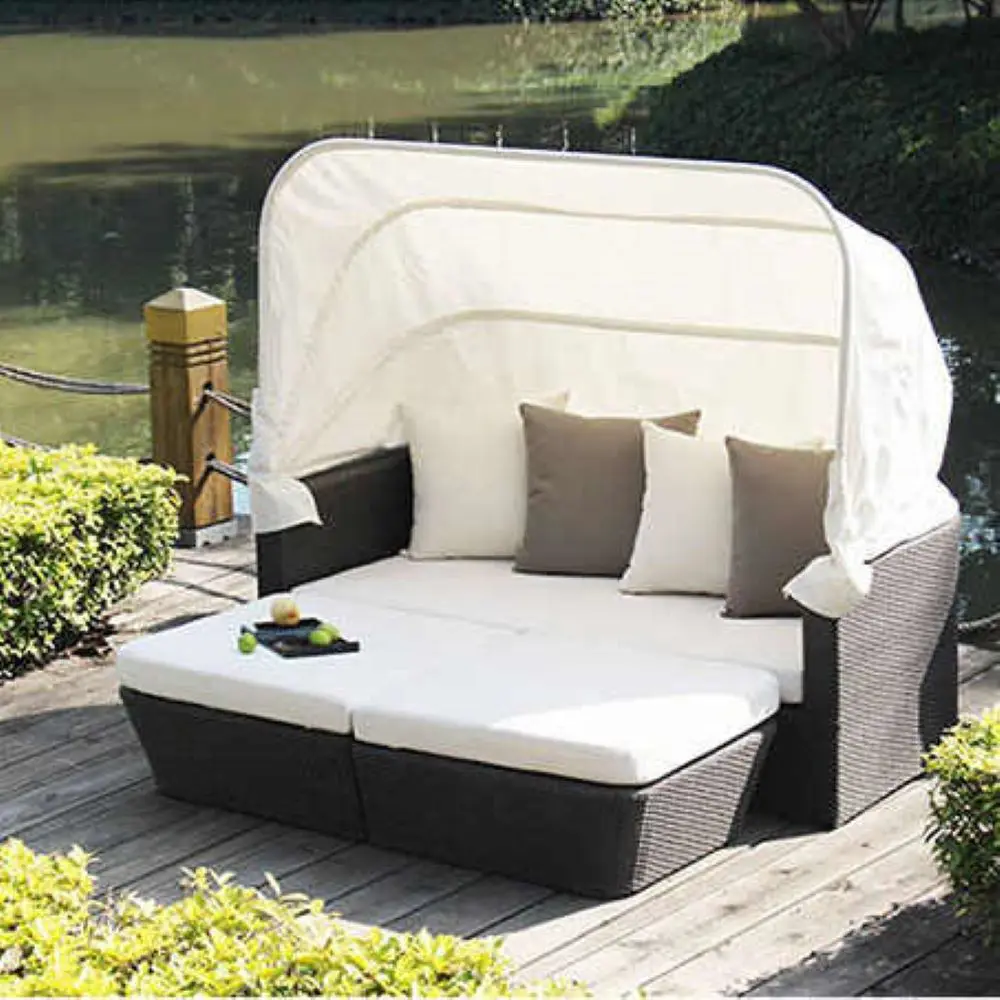 Outdoor rattan sofa combination balcony leisure with canopy rattan chair sofa villa outdoor garden courtyard sun shading bed