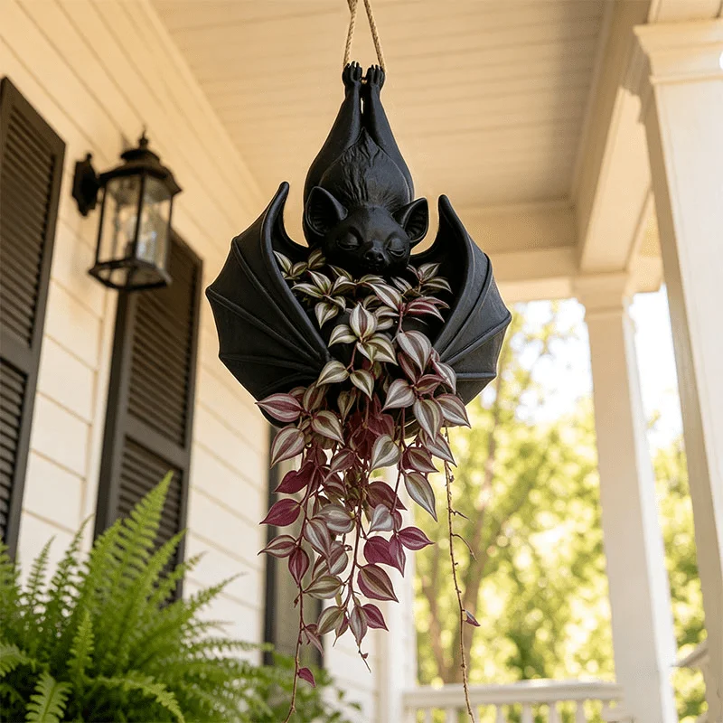 Gothic Bat Wall Hanging Planter & Storage Basket, Resin Vine Pot for Indoor Outdoor Balcony Decor, with Hanging Bracket.