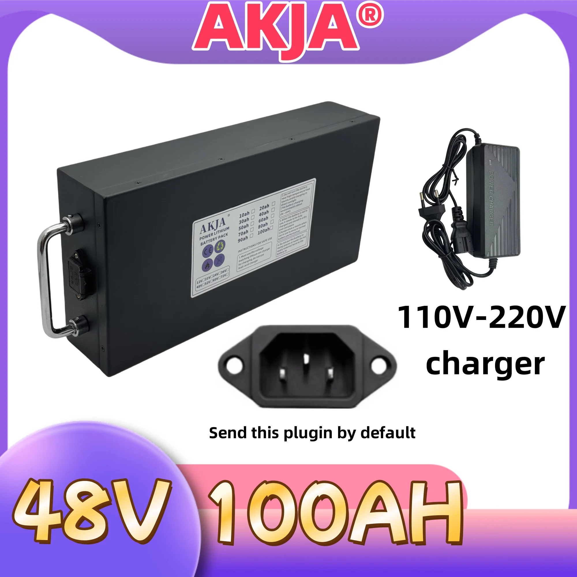 

Air fast transportation，48V100AH，18650 lithium battery，Lithium battery pack，Suitable for motors below 3000W