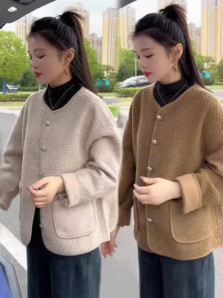  Inspired Leather And Fur Jacket Women's Autumn Winter New Style Elegant Beautiful Popular Top Button Closure Long Sleeve