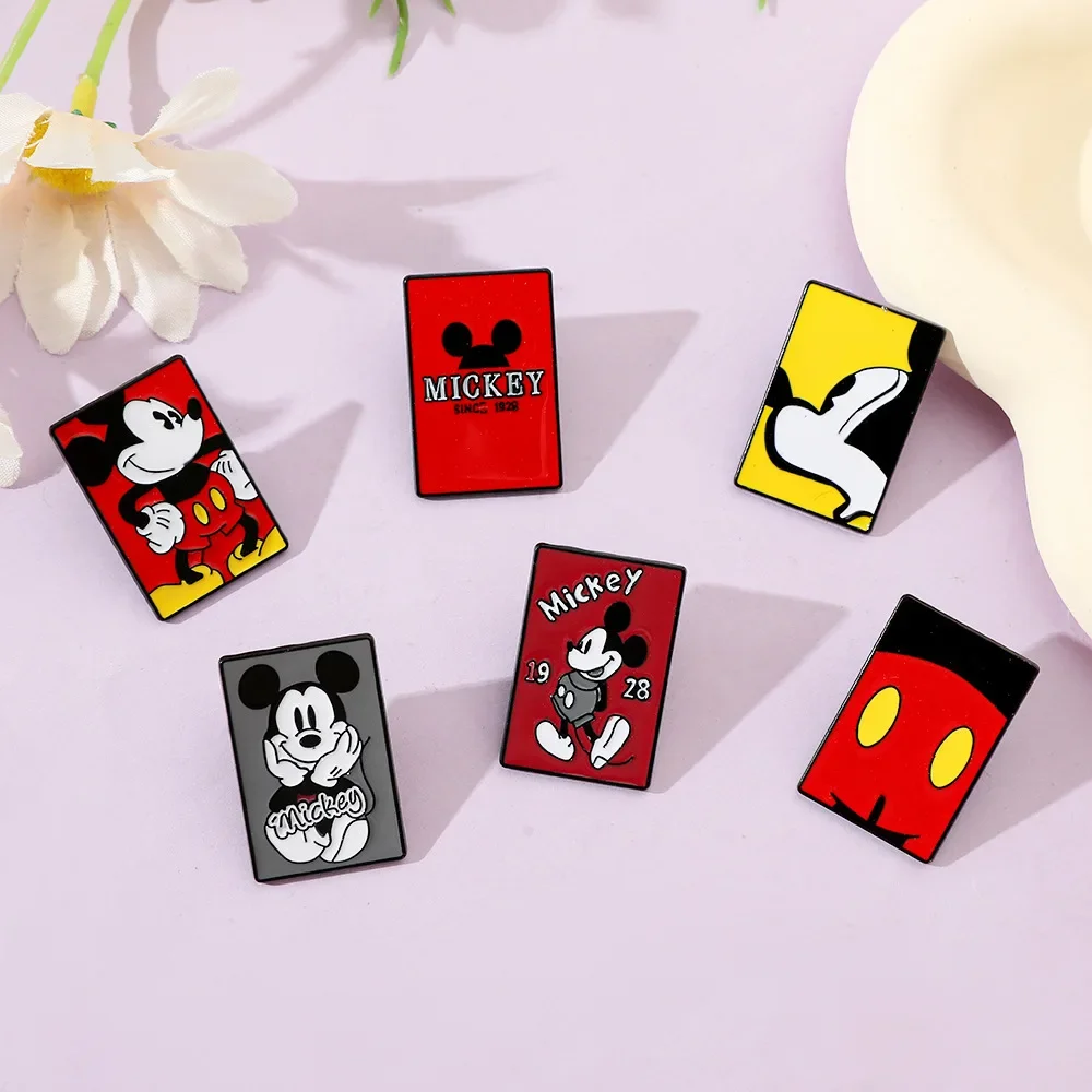 

6pcs Disney Anime Peripheral Cartoon Cute Mickey Metal Badge Schoolgirl Brooches Accessory Backpack Decoration Festivals Gift