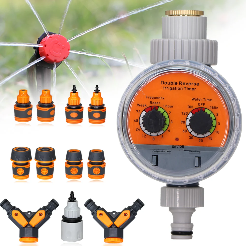 

MUCIAKIE Ball Valve Watering Timer w 1/4 1/2 3/4'' Coupling Adapter Indoor Outdoor Greenhouse Tap Hose Irrigation Controller