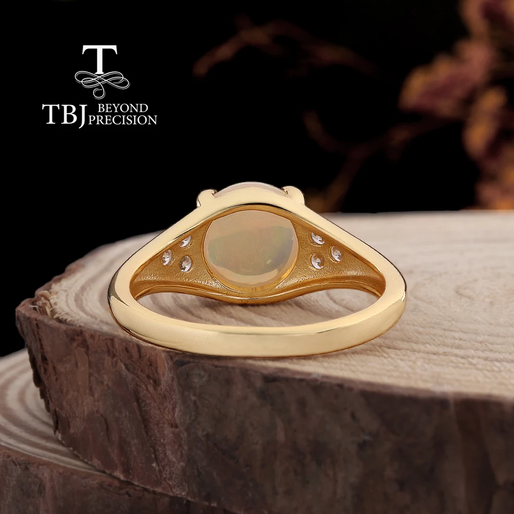 Simple 925 Sterling silver ring natural ethiopia opal round 9.0mm October Birthstone fine jewelry for women's banquet party wear - view 3