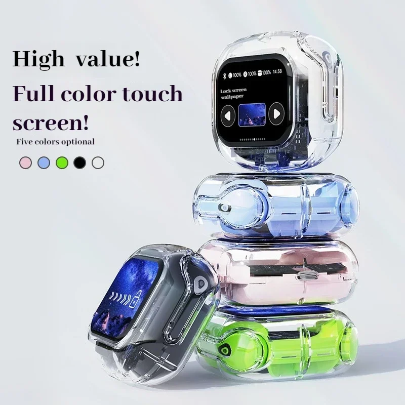 Air max Sports Earphones Color Screen Wireless Earphones Transparent Touch Screen Digital Waterproof Bluetooth 5.4 Dual Channel