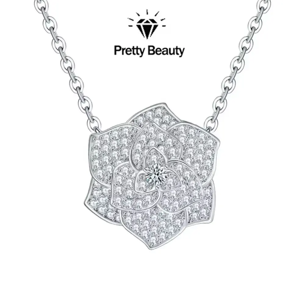 

Pretty Beauty Moissanite Flower Pendant Necklace Stud Earrings S925 Sterling Silver Luxury Jewelry Set for Women Wedding Party