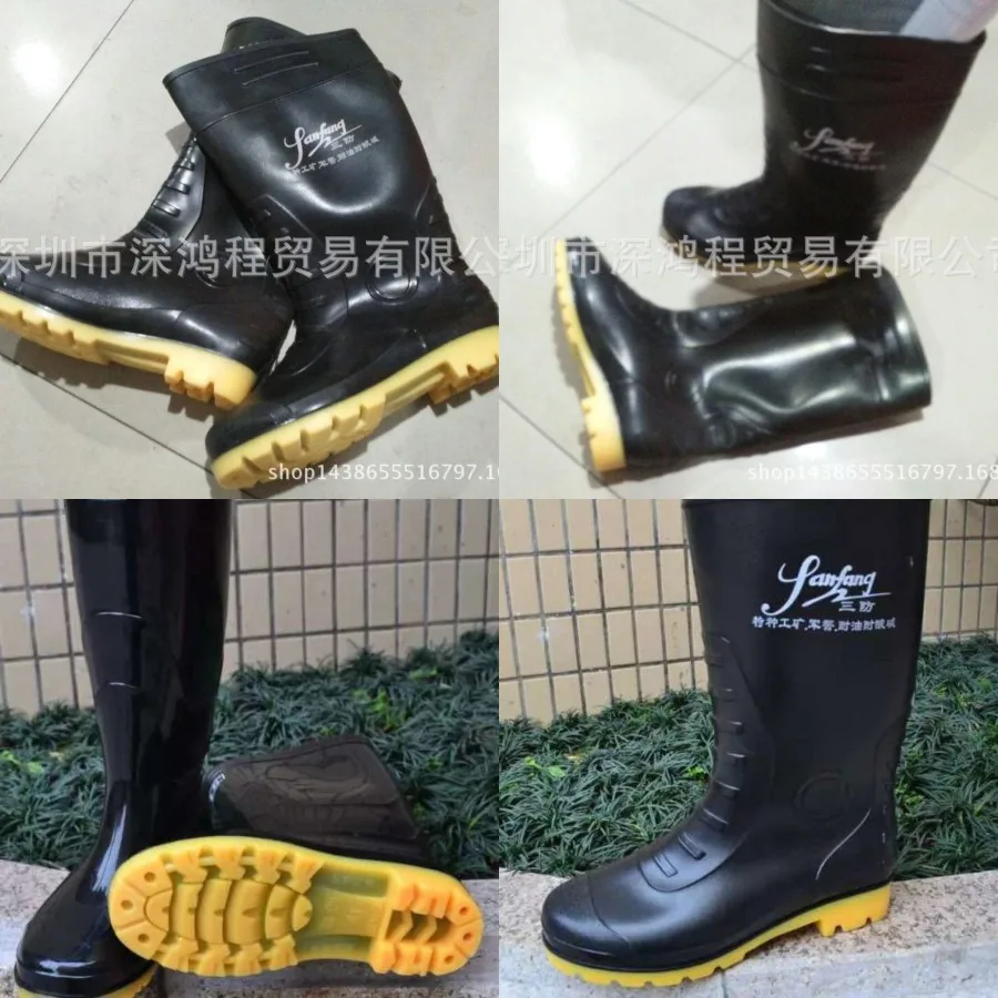 

Rain boots oil resistant acid and alkali resistant industrial and mining water shoes non-slip ox tendon sole men's high-top rai