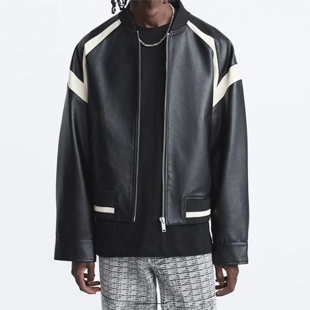 

Осенняя мужская куртка из искусственной кожи с длинными рукавами в тон, американский ретро-модный тренд, уличные повседневные свободные нишевые мужские топы