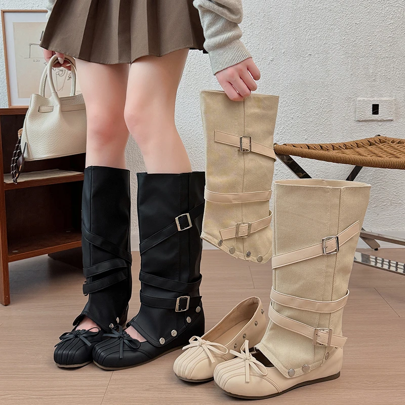 Spring and Autumn Women's Detachable Two Square Ballet Boots 2026 New Fashion Bow Decorative Sleeve One Pedal Detachable Boots