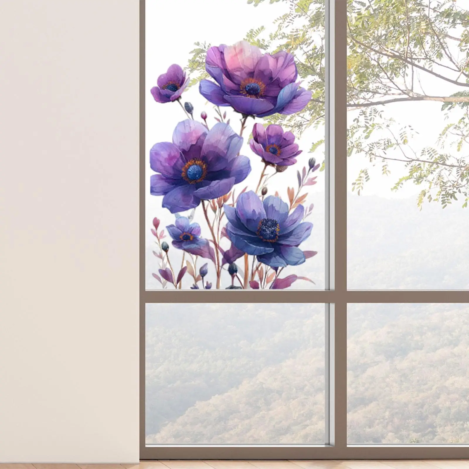 Glass Window Sticker Fashion Removable Purple Flowers Wall Sticker Wall Decal for Sofa Backdrop Office Bedroom Home Living Room