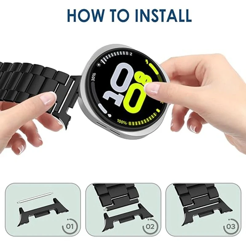 1 Pair Adapter for Samsung Galaxy Watch 9 8 44mm 40mm Metal Stainless Steel Connectors Samsung Watch 8 Classic 46mm Accessories