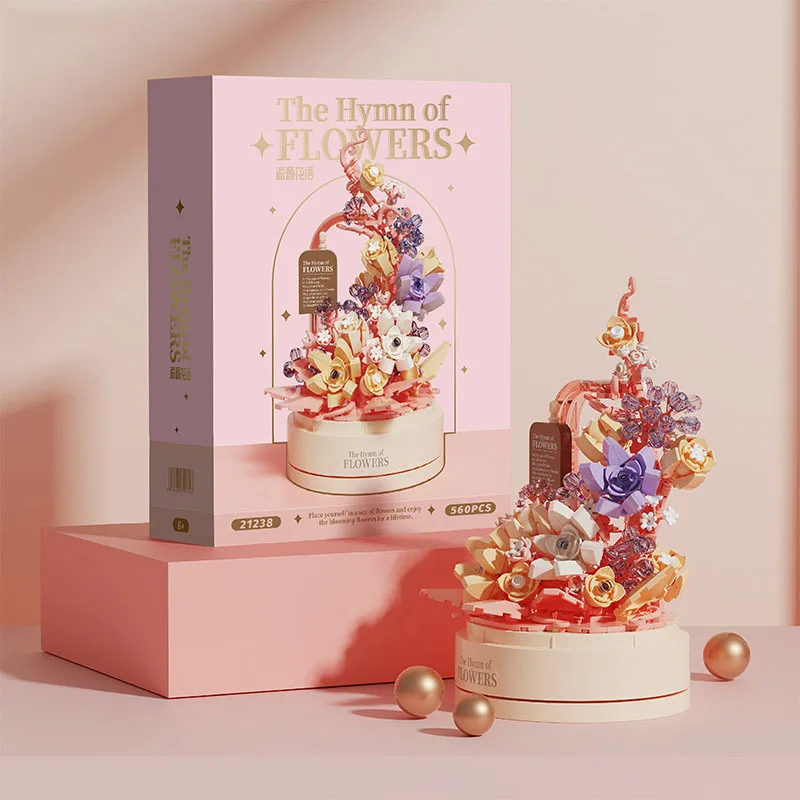 Idea Mini Block Hymn Of Flower Building Bricks Music Box Construction Model Assembly Model Sets Toy With Light For Girl Gifts