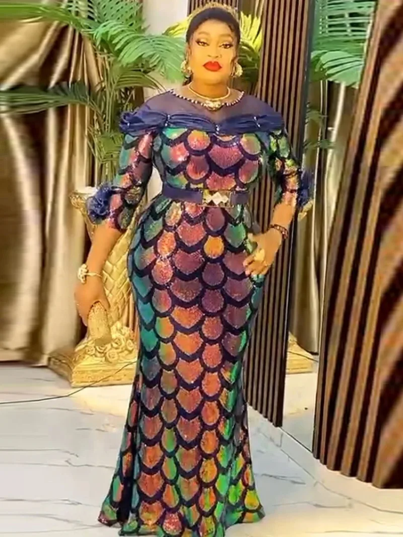 Luxury Sequin Mermaid Dresses For Women Prom Party Evening Long Dress African Dashiki Outfits Elegant Ladies Birthday Gown 2025