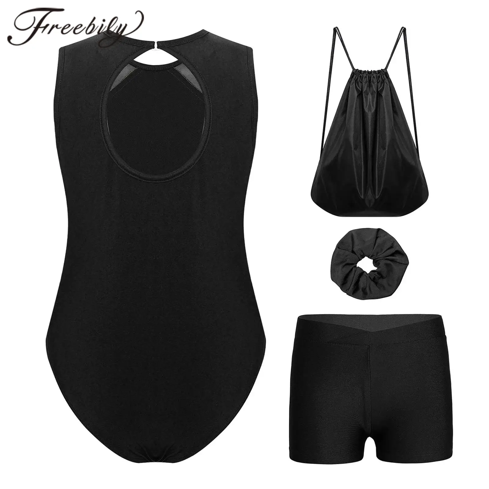 

Kids Girls Rhinestone Figure Skating Bodysuits Children's Gymnastics Jumpsuits Shiny Ballet Dance Outfit Ballerina Leotard