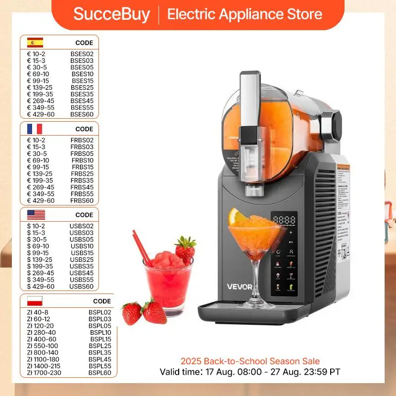 آلة Succebuy 2L Slushie لا حاجة إلى الثلج آلة Margarita مع التنظيف الذاتي المجمدة Margaritas Frappés ميلك شيك للمنزل
