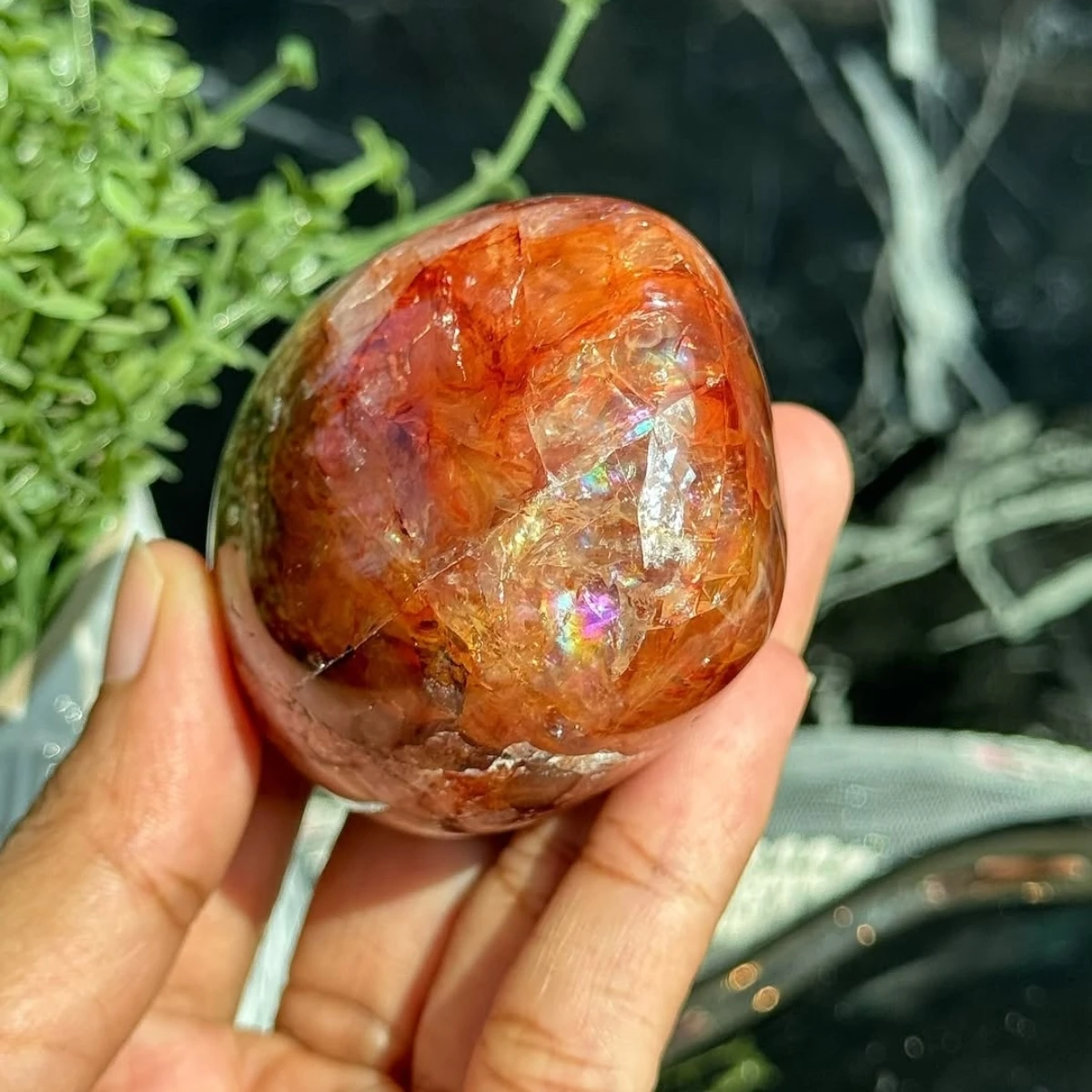 1pc Fire Quartz Palm Stone - Red Hematoid Crystal Worry Stone, Ideal for DIY Jewelry & Home Decor, Perfect Holiday Gift
