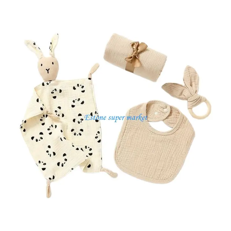 

090B Cotton Baby Set Comforting Towel Appease Doll Teething Cloth & Soft Wrap Blanket