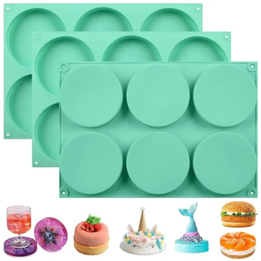 

4Ih круглая силиконовая форма для выпечки 3 шт. большая силиконовая форма для кексов с антипригарным покрытием, 6 полостей, форма для выпечки для завтрака, сэндвичей, ветчины