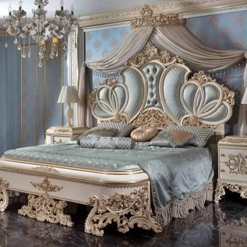 Style Elegant Double Bed Vintage Wooden Normal Japanese Metal Double Bed Modern Adults Queen Cama Matrimonial Bedrooms Furniture