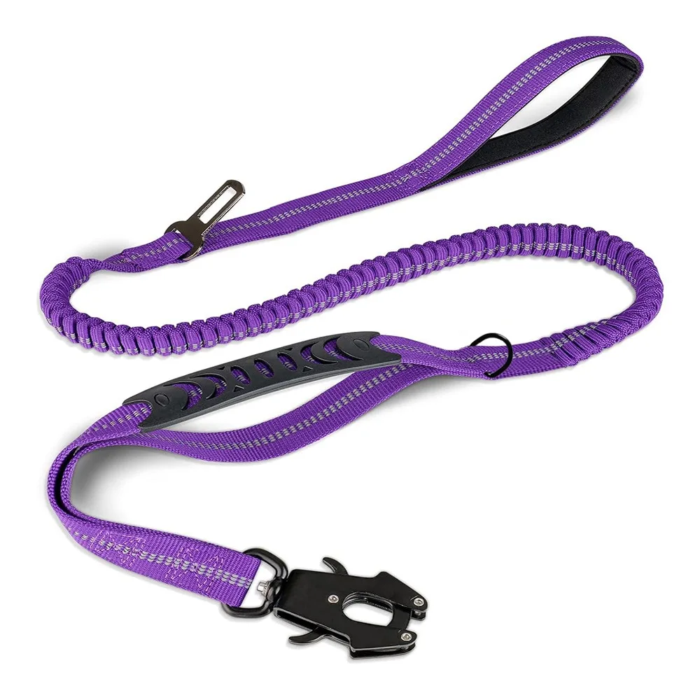 

Heavy Duty Bungee Dog Leash with Car Seatbelt Quick Release Reflective Pet Leashes Shock Absorbing for Large Dogs