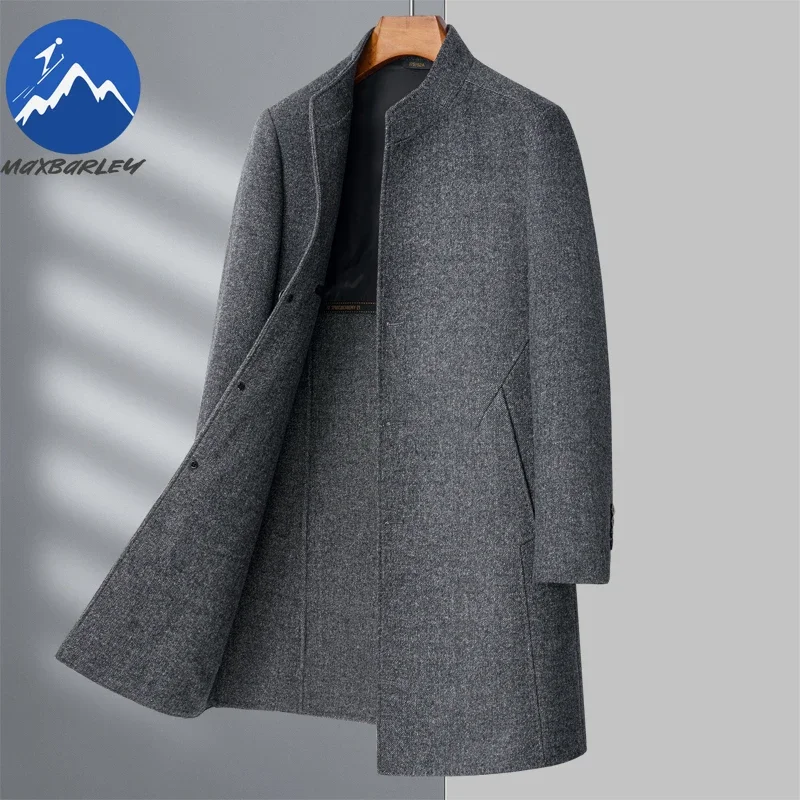 

Winter Wool Blends Coat Mens Warm Long Black Wool Coat Single Breasted Luxury Wool Overcoat Men 2025 New Designer Clothing