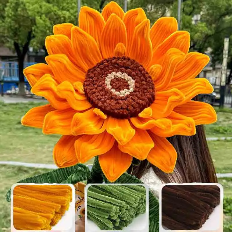 6 mm Pfeifenreiniger, Chenille-Stiele, Sonnenblumen-Rosen-Herstellungsmaterialien, Blumen, DIY-Bastelbedarf für Festivals, Geschenke, Heimdekoration