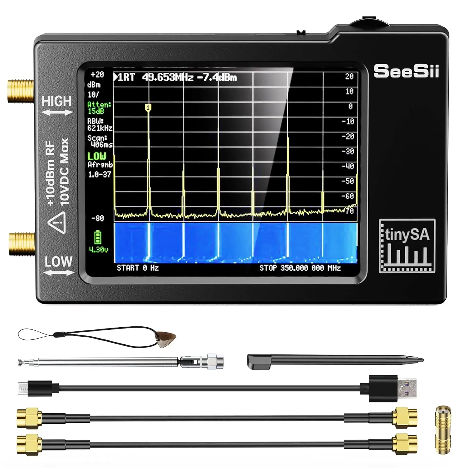 Portable TinySA Spectrum Analyzer Upgraded V0.3.1 Tiny Frequency Analyzer 100kHz to 960MHz MF/HF/VHF UHF Input Signal Generator