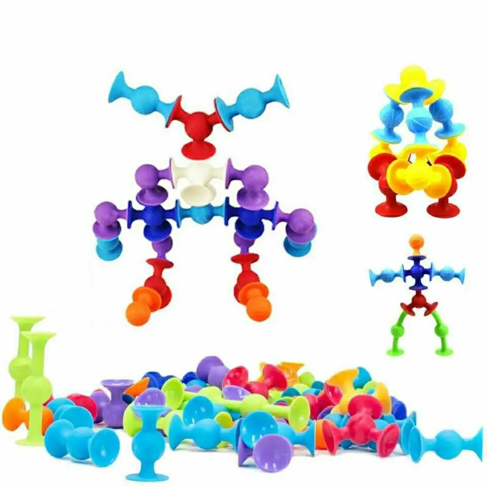 19 Pcs Educational Building Block Toy Suckers Assembled Toys Funny Silicone Block Model Construction Toys Sucker Suction Cup